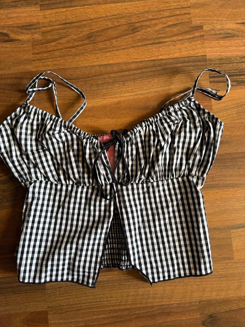 Sugar Thrillz Black and White Gingham Tie-Front Peplum Cami Top Size L